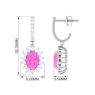 Oval Pink Sapphire and Diamond Sunburst J Hoop Drop Earrings Pink Sapphire - ( AAA ) - Quality - Rosec Jewels