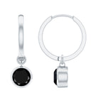 6 MM Round Black Spinel Solitaire Hoop Drop Earrings in Bezel Setting Black Spinel - ( AAA ) - Quality - Rosec Jewels