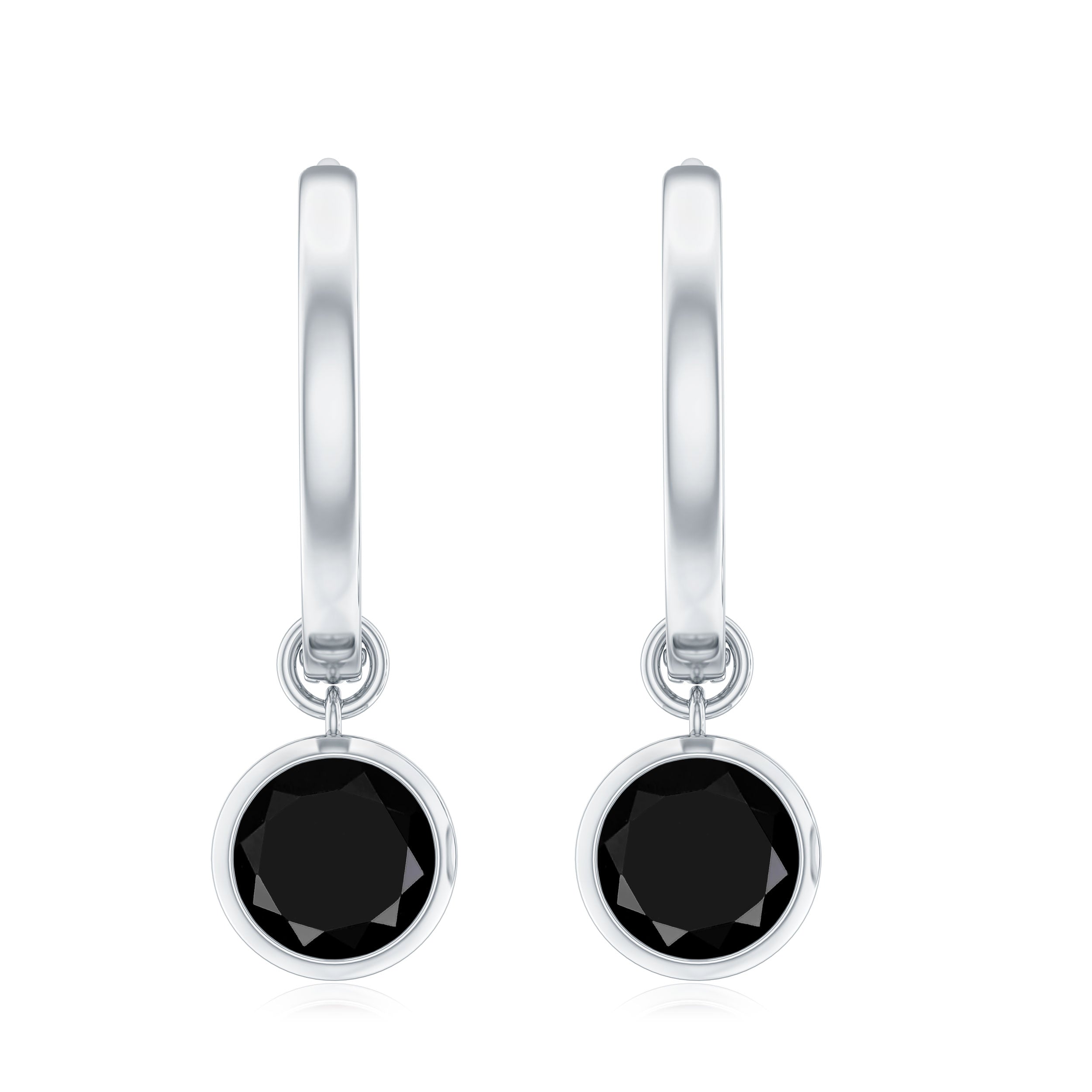 Bezel Set Black Onyx Hinged Hoop Drop Earrings Black Onyx - ( AAA ) - Quality - Rosec Jewels