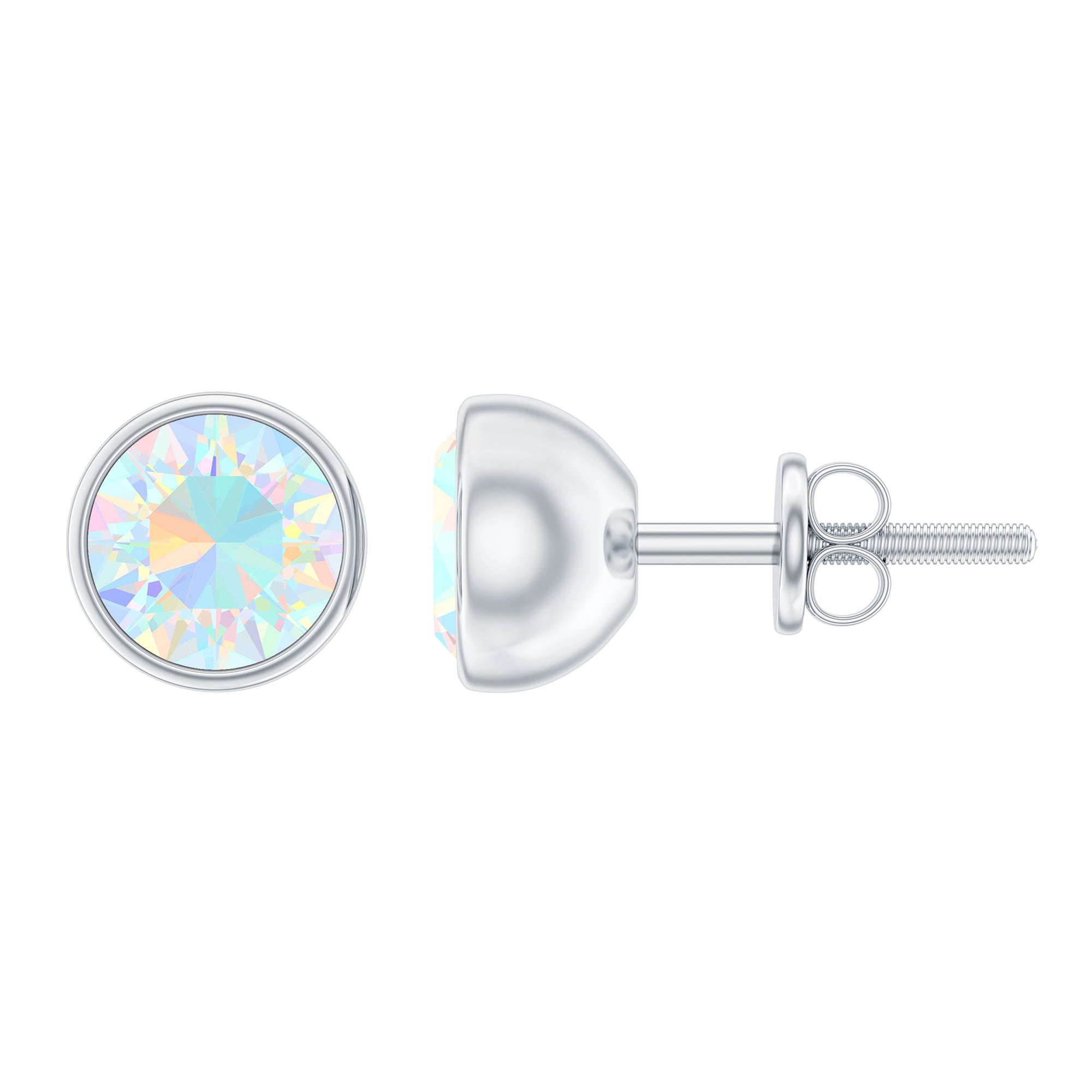 Ethiopian Opal Solitaire Stud Earrings with Screw Back Ethiopian Opal - ( AAA ) - Quality - Rosec Jewels