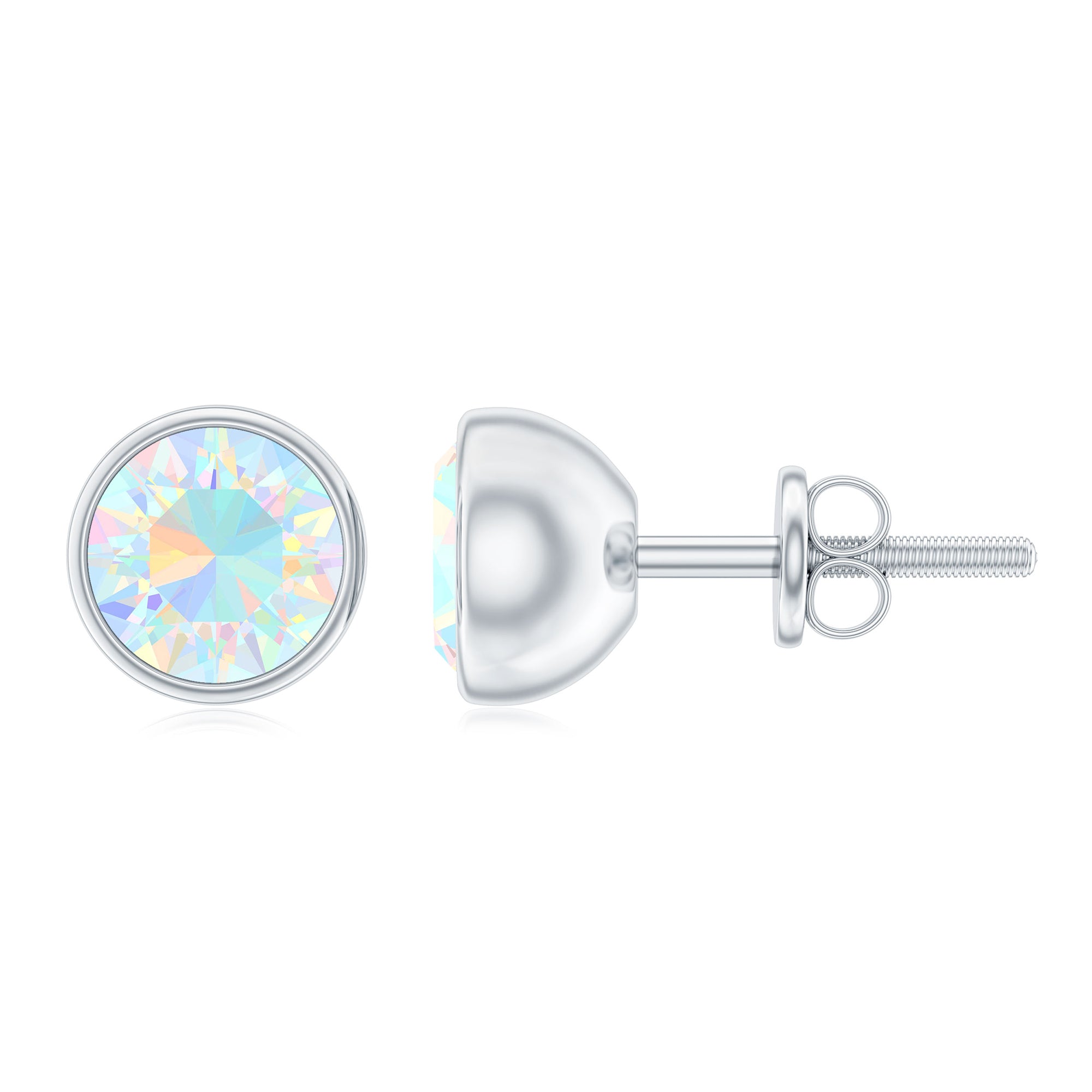 Ethiopian Opal Solitaire Stud Earrings with Screw Back Ethiopian Opal - ( AAA ) - Quality - Rosec Jewels