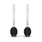 Oval Black Onyx and Diamond Hoop Drop Earrings Black Onyx - ( AAA ) - Quality - Rosec Jewels