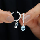 3.25 CT Oval Cut Aquamarine Hoop Drop Earrings with Moissanite Aquamarine - ( AAA ) - Quality - Rosec Jewels