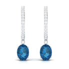 Oval London Blue Topaz and Diamond Hoop Drop Earrings London Blue Topaz - ( AAA ) - Quality - Rosec Jewels