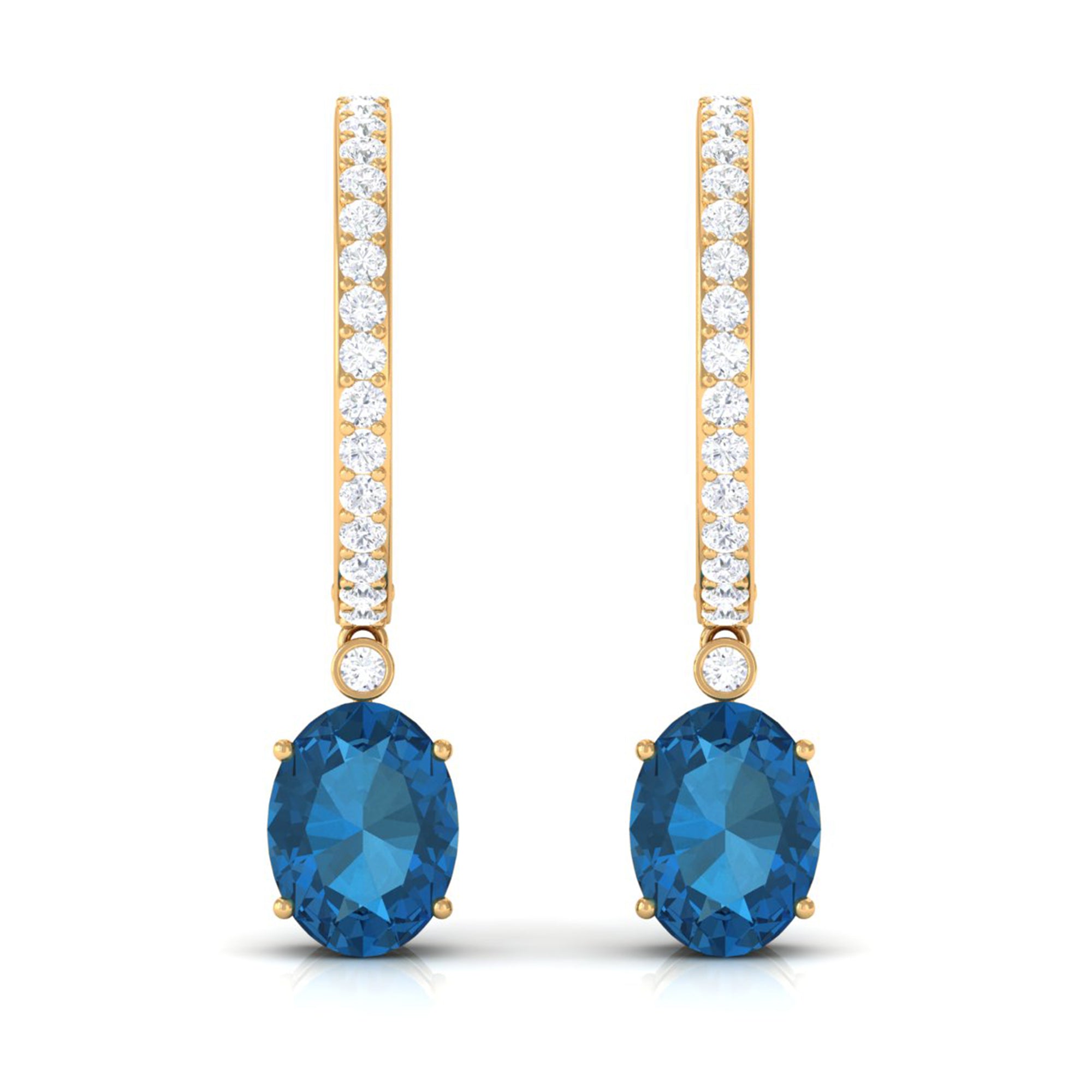 Oval London Blue Topaz and Diamond Hoop Drop Earrings London Blue Topaz - ( AAA ) - Quality - Rosec Jewels