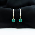 Oval Created Emerald and Diamond Hoop Drop Earrings Lab Created Emerald - ( AAAA ) - Quality - Rosec Jewels