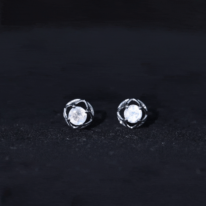Solitaire Moonstone Flower Stud Earrings Moonstone - ( AAA ) - Quality - Rosec Jewels