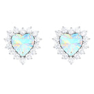 Heart Shape Ethiopian Opal Silver Stud Earrings with Moissanite Halo Ethiopian Opal - ( AAA ) - Quality 92.5 Sterling Silver - Rosec Jewels