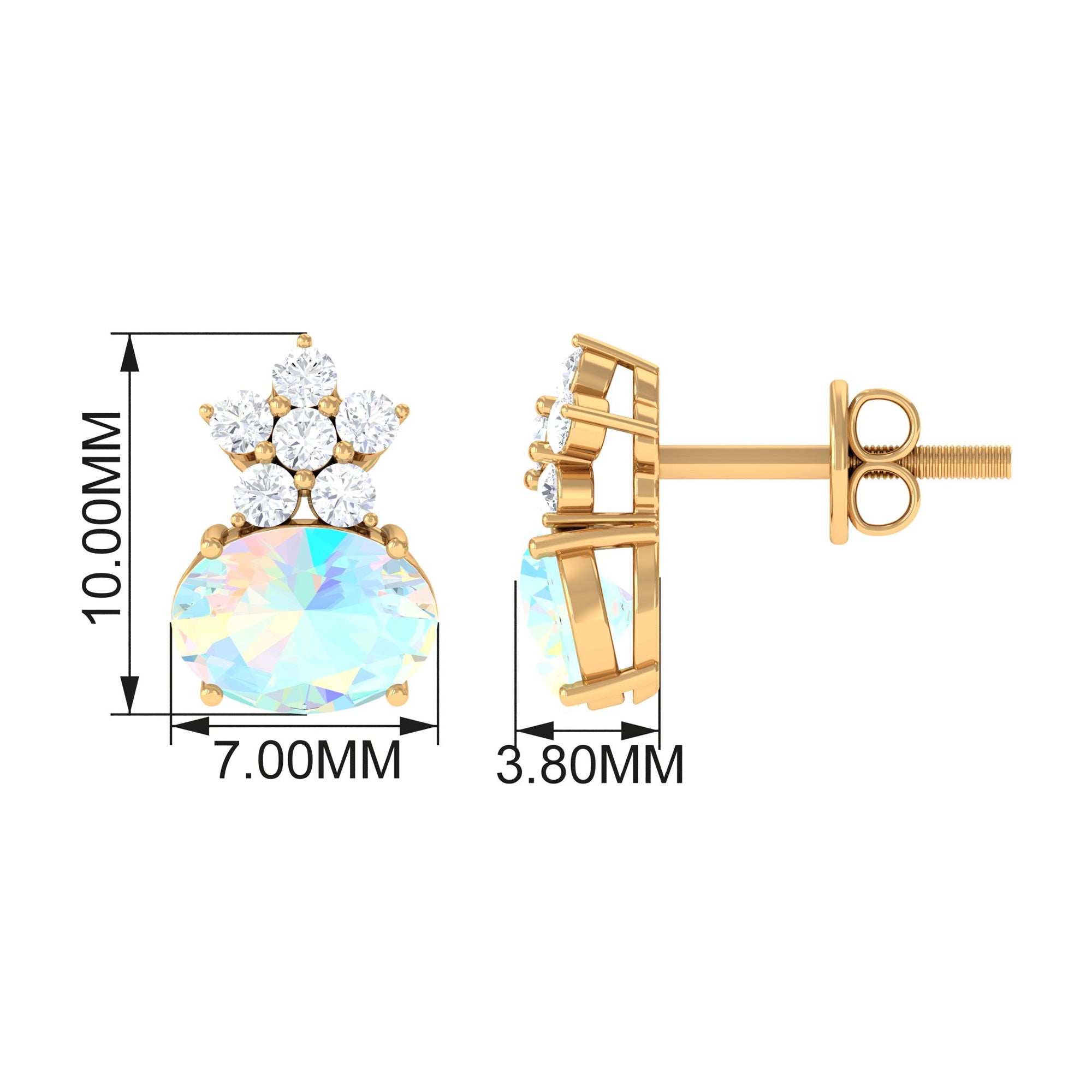 2.25 CT Oval Ethiopian Opal Minimal Stud Earrings with Floral Diamond Accent Ethiopian Opal - ( AAA ) - Quality - Rosec Jewels