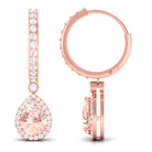 Pear Cut Morganite Hoop Drop Earrings with Diamond Halo Morganite - ( AAA ) - Quality - Rosec Jewels