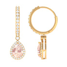 Pear Cut Morganite Hoop Drop Earrings with Diamond Halo Morganite - ( AAA ) - Quality - Rosec Jewels