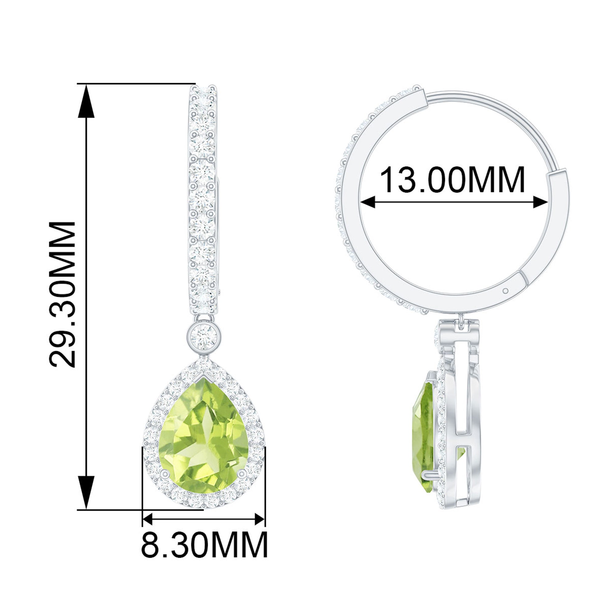 Pear Shape Peridot Hoop Drop Earrings with Moissanite Peridot - ( AAA ) - Quality - Rosec Jewels