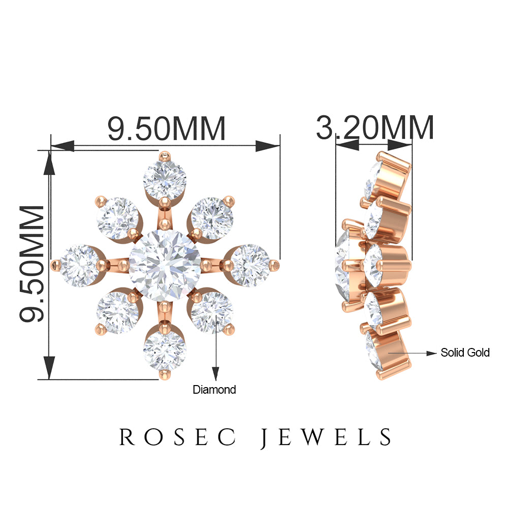 Rosec Jewels-3/4 CT Round Cut Diamond Floral Statement Stud Earrings for Women