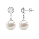 Freshwater Pearl and Diamond Dangle Drop Earrings Freshwater Pearl - ( AAA ) - Quality - Rosec Jewels