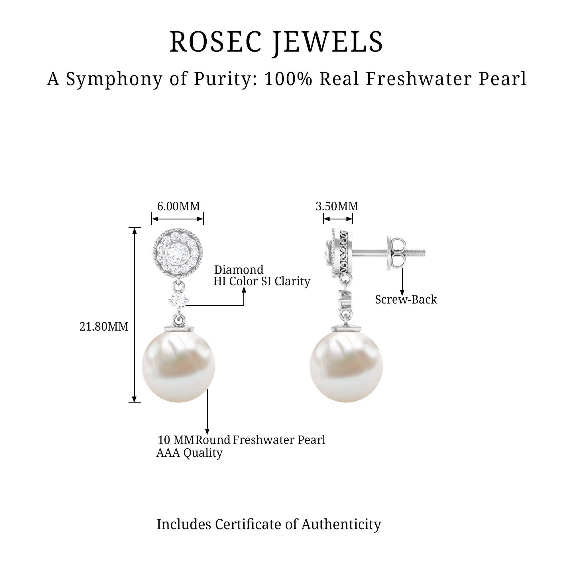 Freshwater Pearl and Diamond Dangle Drop Earrings Freshwater Pearl - ( AAA ) - Quality - Rosec Jewels