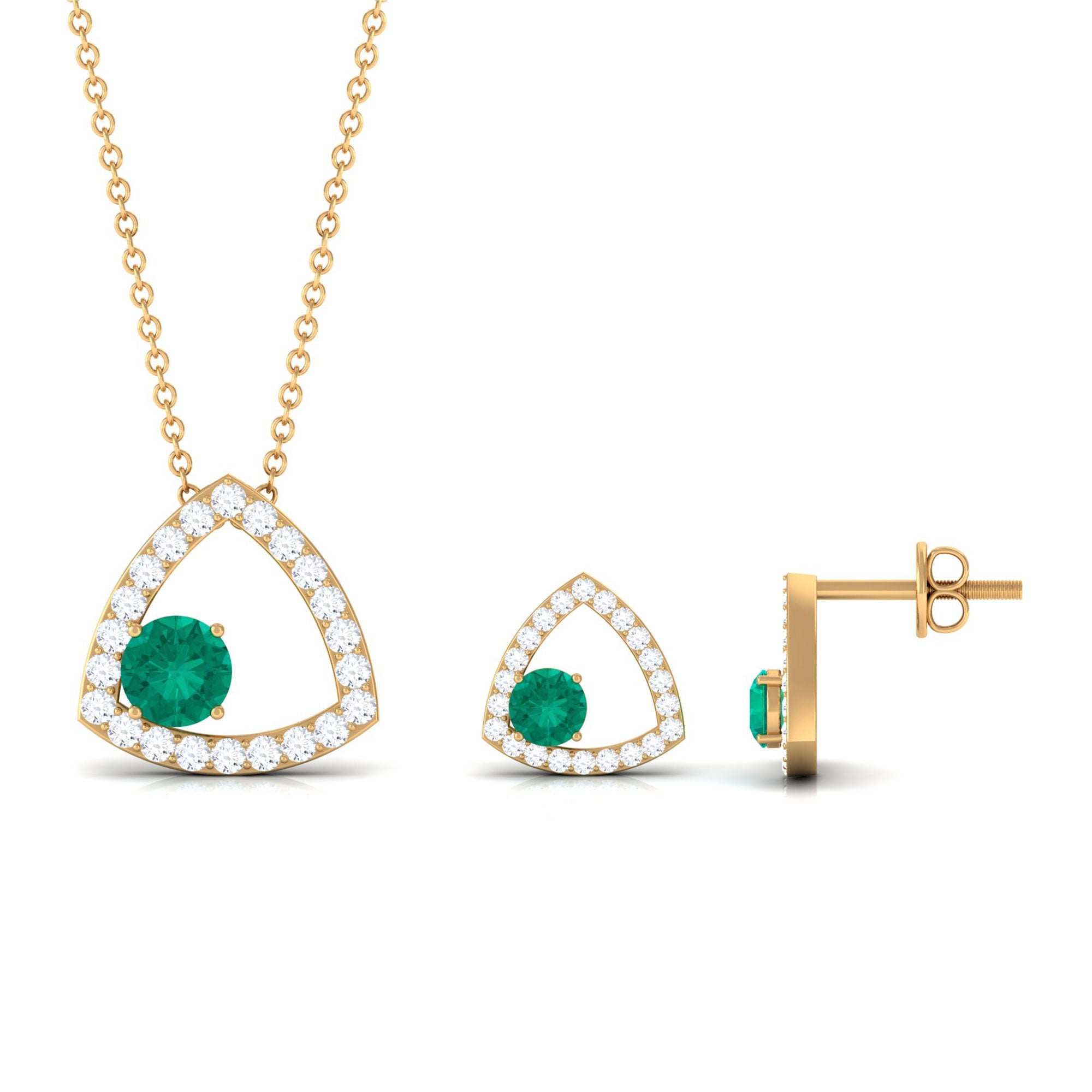 Simple Round Cut Emerald and Triangle Shape Moissanite jewelry Set Emerald - ( AAA ) - Quality - Rosec Jewels