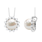 Freshwater Pearl and Moissanite Cocktail Flower Pendant Necklace - Rosec Jewels