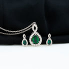 2.25 CT Certified Created Emerald Teardrop Infinity jewelry Set with Diamond Accent Lab Created Emerald - ( AAAA ) - Quality - Rosec Jewels