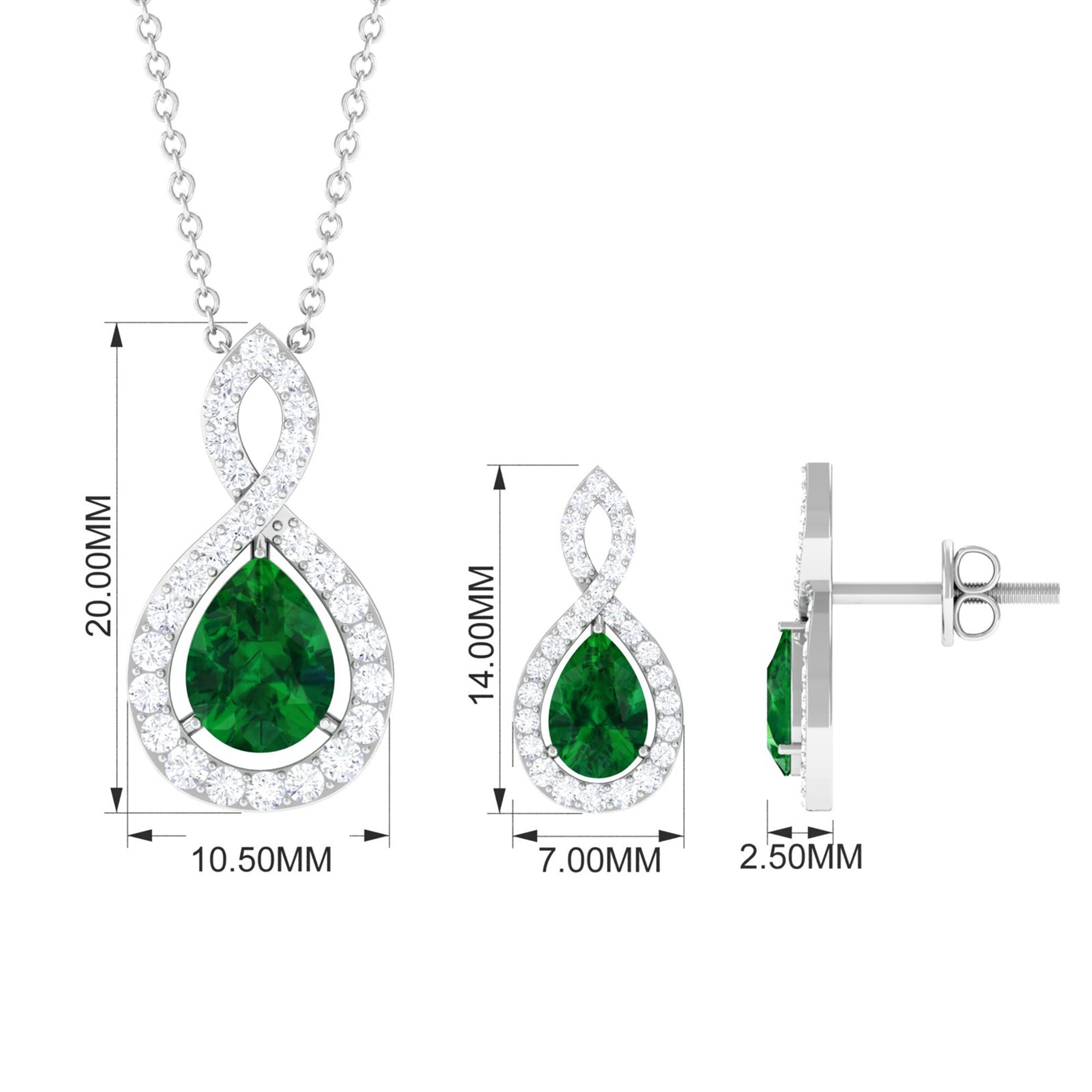 2.25 CT Certified Created Emerald Teardrop Infinity jewelry Set with Diamond Accent Lab Created Emerald - ( AAAA ) - Quality - Rosec Jewels