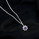 Certified Amethyst Halo Pendant Necklace Amethyst - ( AAA ) - Quality 92.5 Sterling Silver - Rosec Jewels