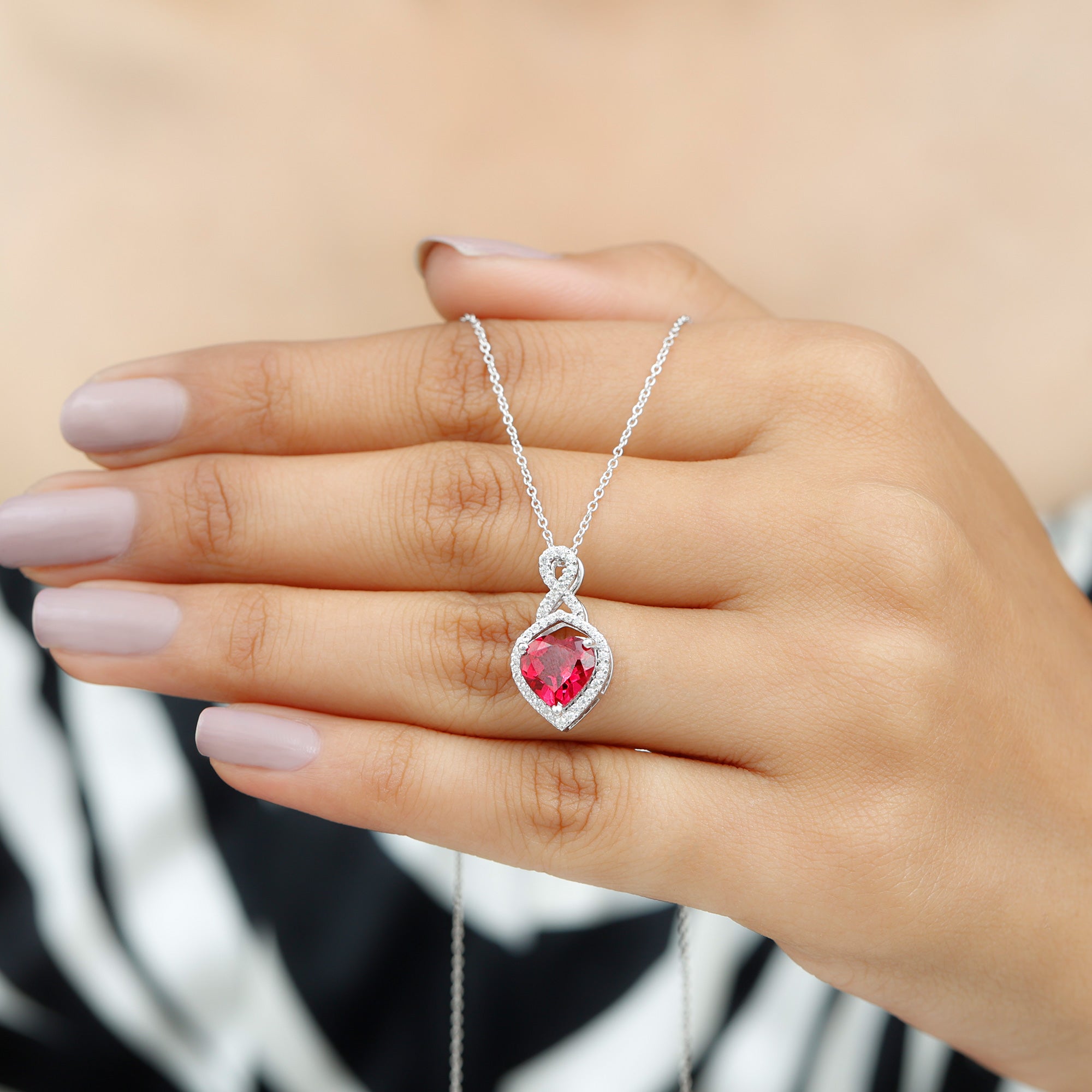 2.25 CT Heart Shape Created Ruby Pendant with Moissanite Accent Lab Created Ruby - ( AAAA ) - Quality - Rosec Jewels