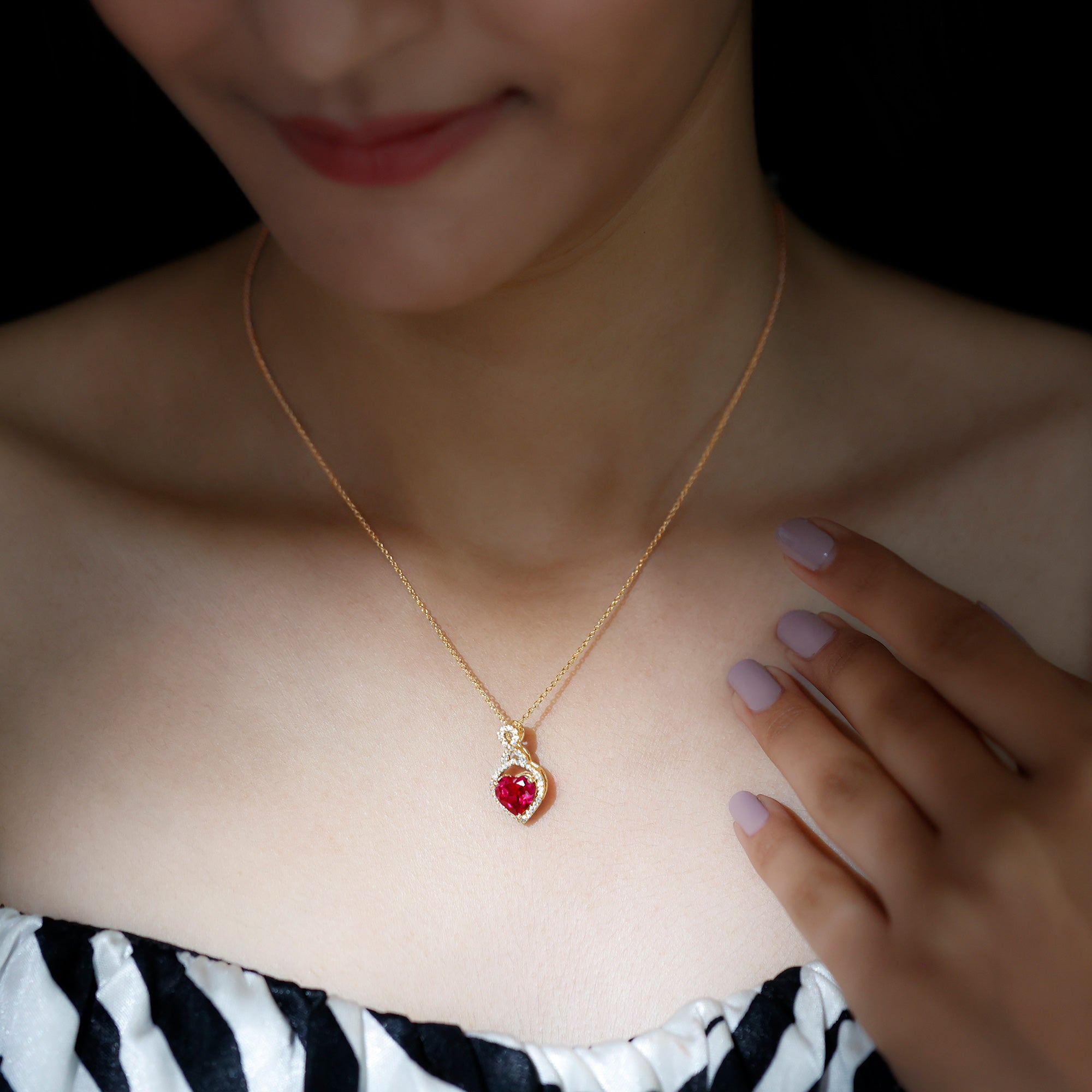 2.25 CT Heart Shape Created Ruby Pendant with Moissanite Accent Lab Created Ruby - ( AAAA ) - Quality - Rosec Jewels