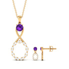 1.25 CT Amethyst and Diamond Infinity Pendant and Earrings Set Amethyst - ( AAA ) - Quality - Rosec Jewels