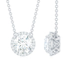 Certified Moissanite Halo Pendant Necklace in Prong Setting Moissanite - ( D-VS1 ) - Color and Clarity - Rosec Jewels