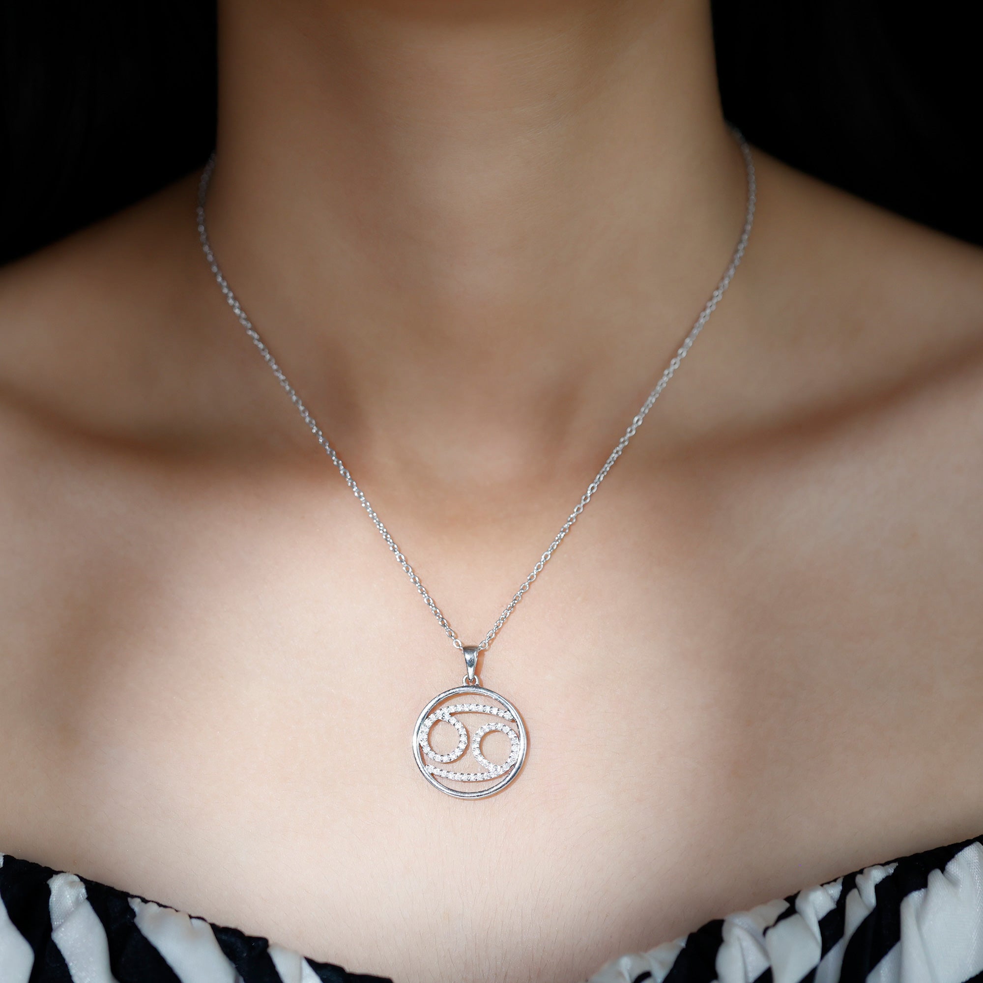 Moissanite Cancer Zodiac Sign Pendant Necklace - Rosec Jewels