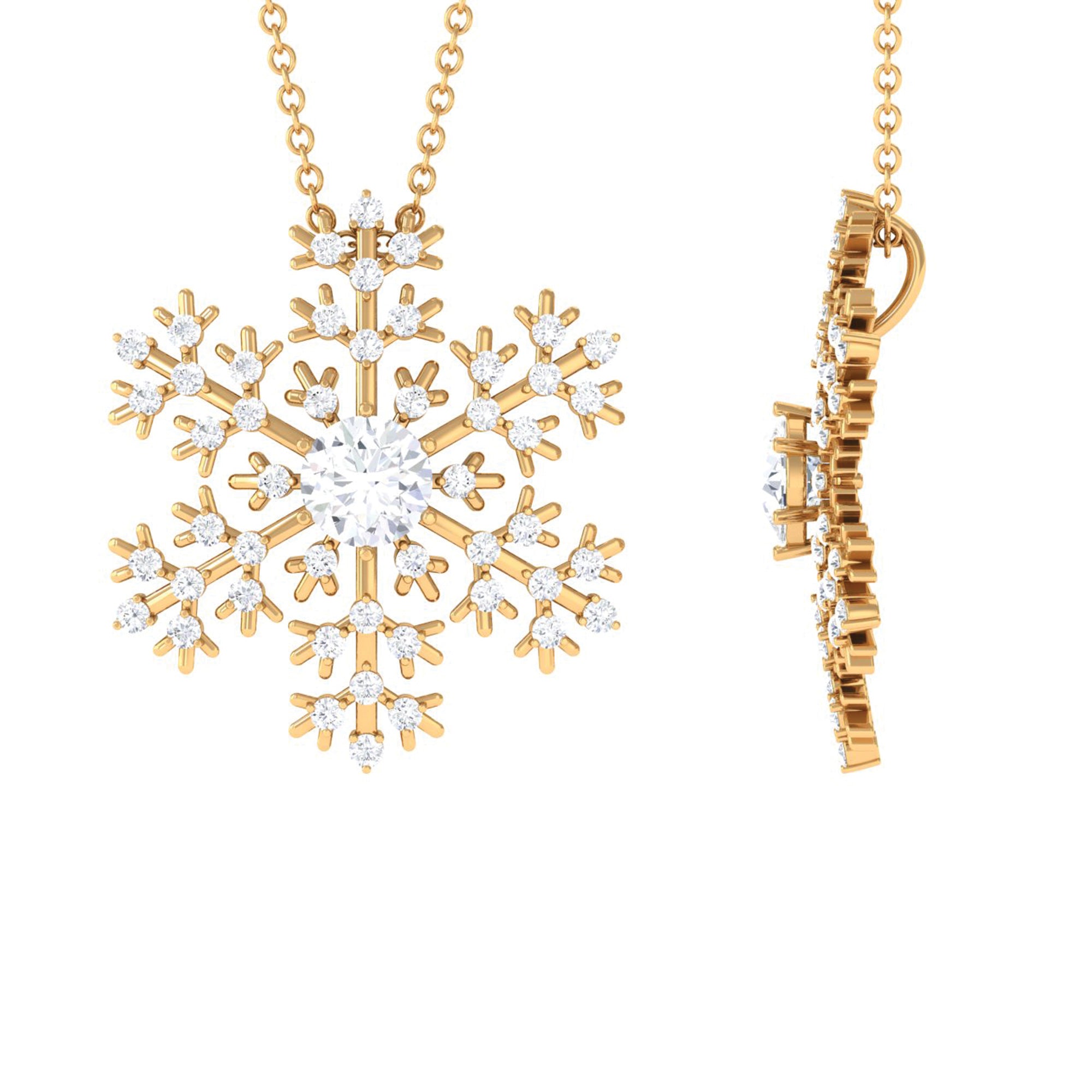 1 CT Round Cut Moissanite Snowflake Pendant in Gold Moissanite - ( D-VS1 ) - Color and Clarity - Rosec Jewels