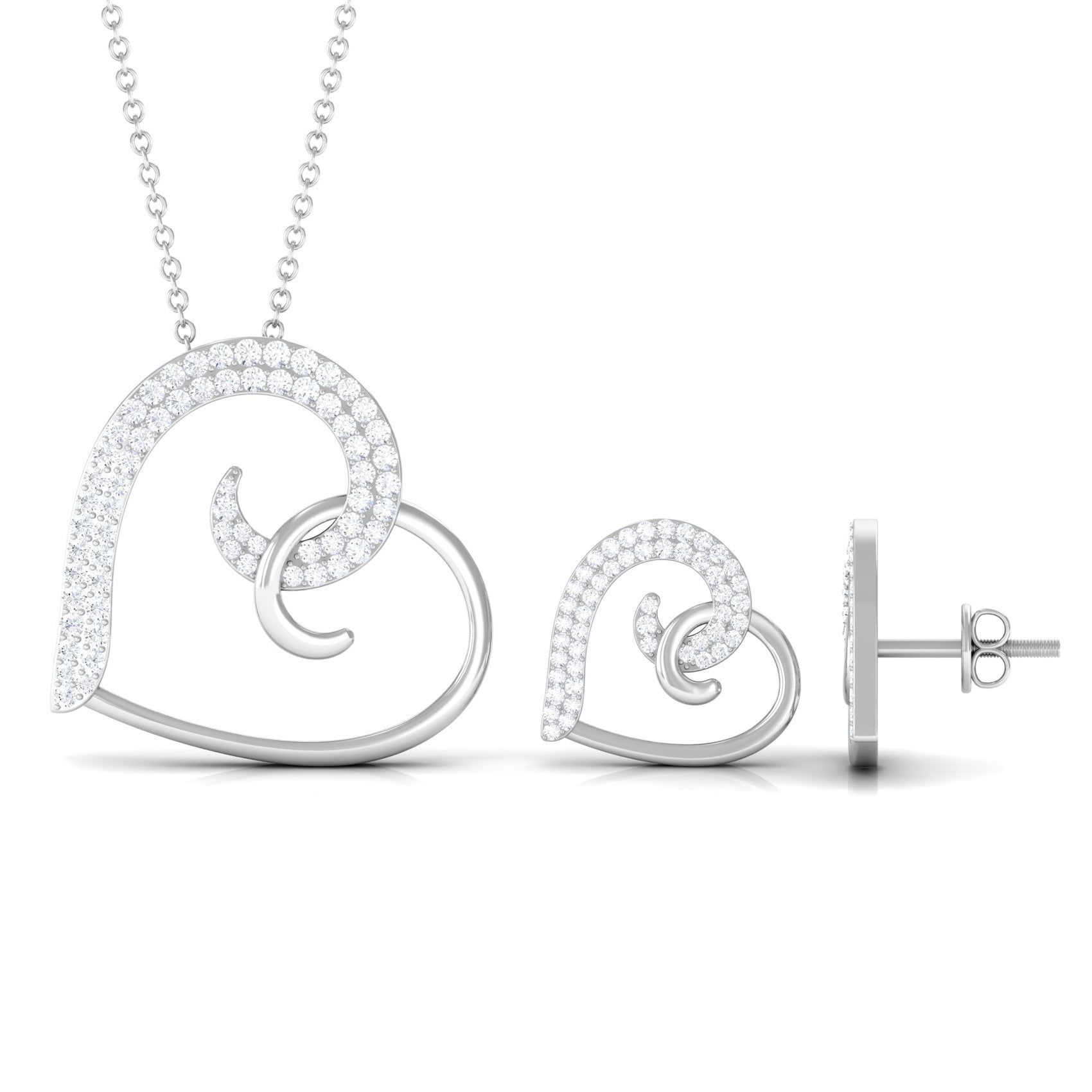 Modern Heart Necklace and Earrings with Moissanite Moissanite - ( D-VS1 ) - Color and Clarity - Rosec Jewels