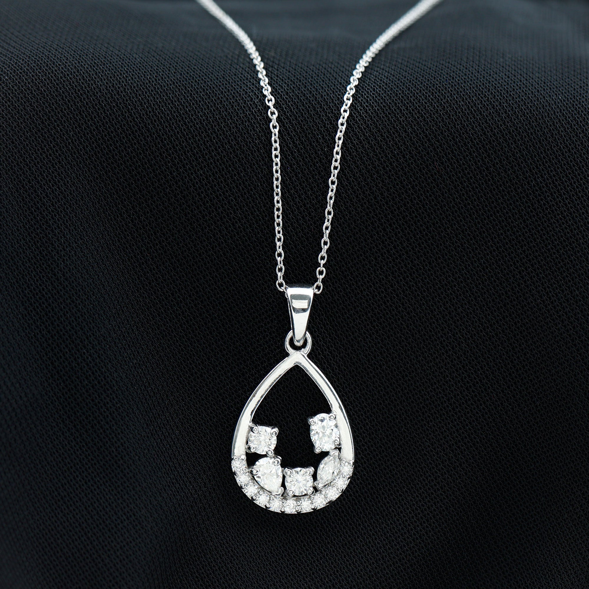 Designer Moissanite Teardrop Pendant Necklace in Silver - Rosec Jewels