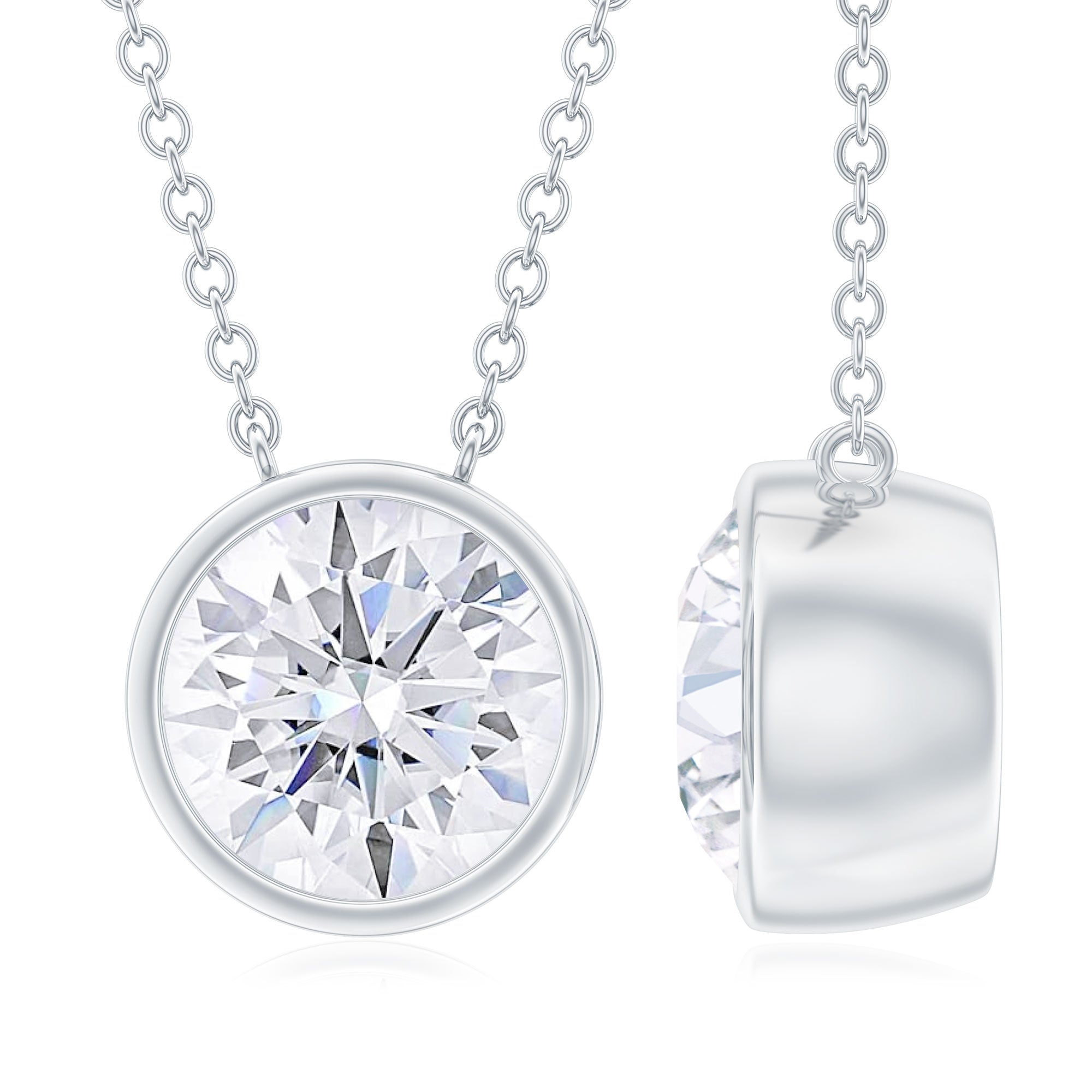 1 CT Round Cubic Zirconia Solitaire Necklace in Bezel Setting Zircon - ( AAAA ) - Quality - Rosec Jewels