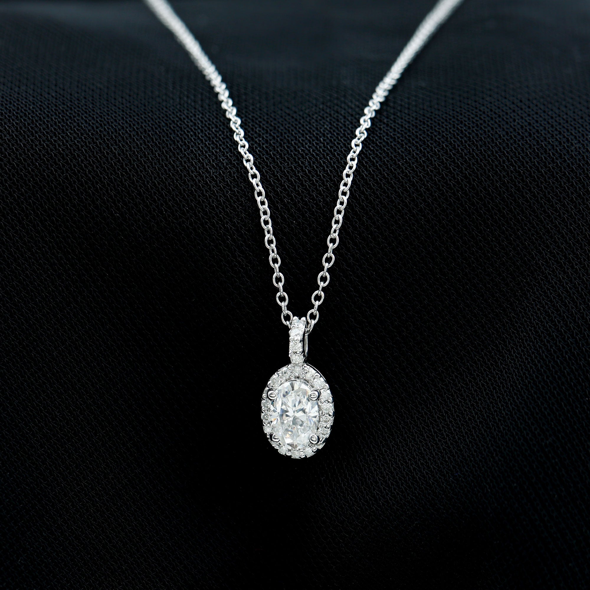 4X6 MM Oval Moissanite Halo Pendant Necklace Moissanite - ( D-VS1 ) - Color and Clarity - Rosec Jewels