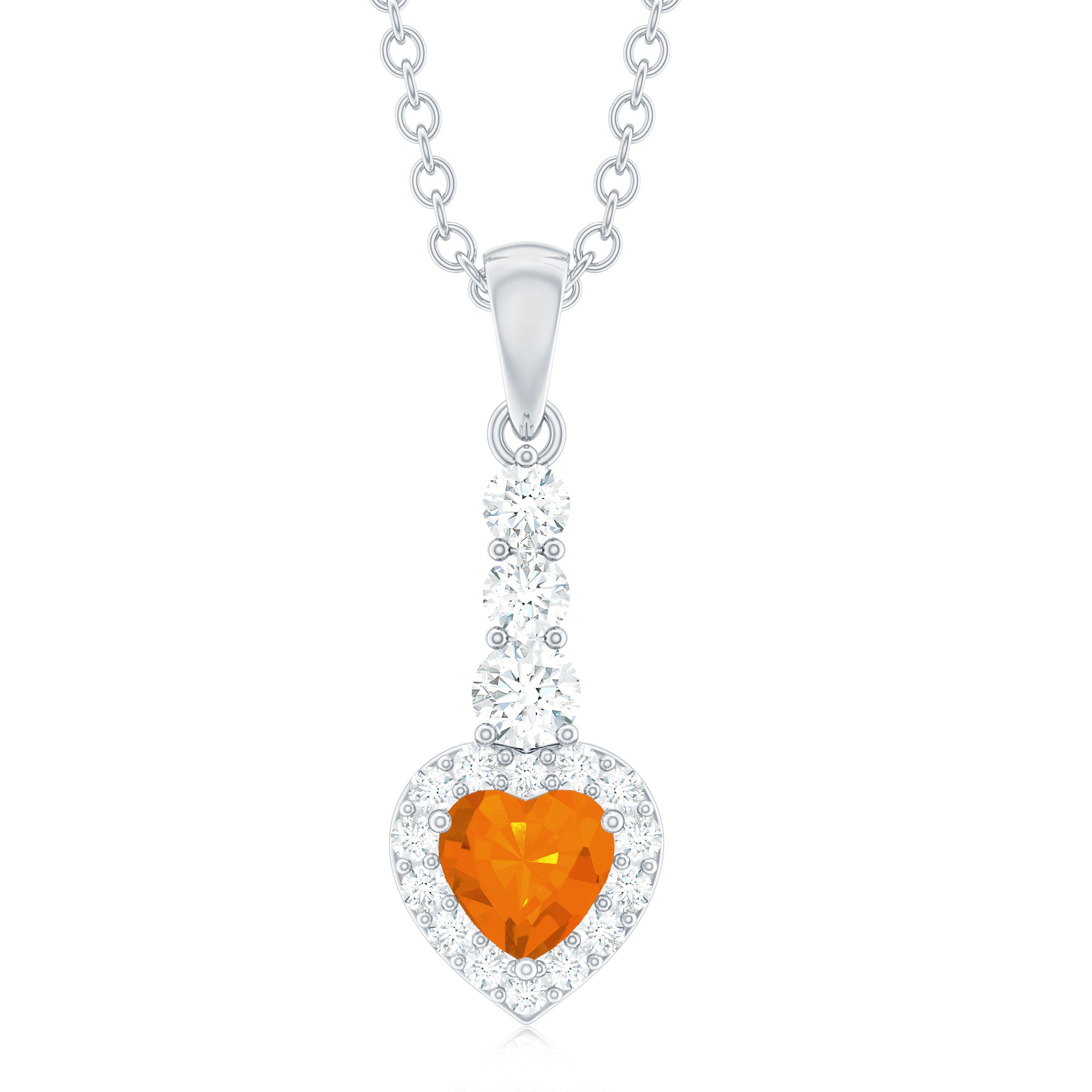 Heart Shape Fire Opal Drop Pendant with Diamond Fire Opal - ( AAA ) - Quality - Rosec Jewels