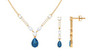 London Blue Topaz and Moissanite Drop Necklace Earrings Set London Blue Topaz - ( AAA ) - Quality - Rosec Jewels