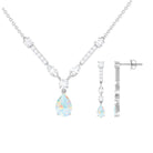 Natural Ethiopian Opal and Moissanite Teardrop Jewelry Set Ethiopian Opal - ( AAA ) - Quality - Rosec Jewels