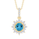 Round Swiss Blue Topaz Halo Pendant with Diamond Accent Bail Swiss Blue Topaz - ( AAA ) - Quality - Rosec Jewels