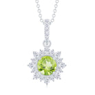 Round Peridot Halo Pendant with Diamond Accent Bail Peridot - ( AAA ) - Quality - Rosec Jewels