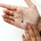 Designer Round Amethyst and Diamond Twisted Drop Pendant Amethyst - ( AAA ) - Quality - Rosec Jewels