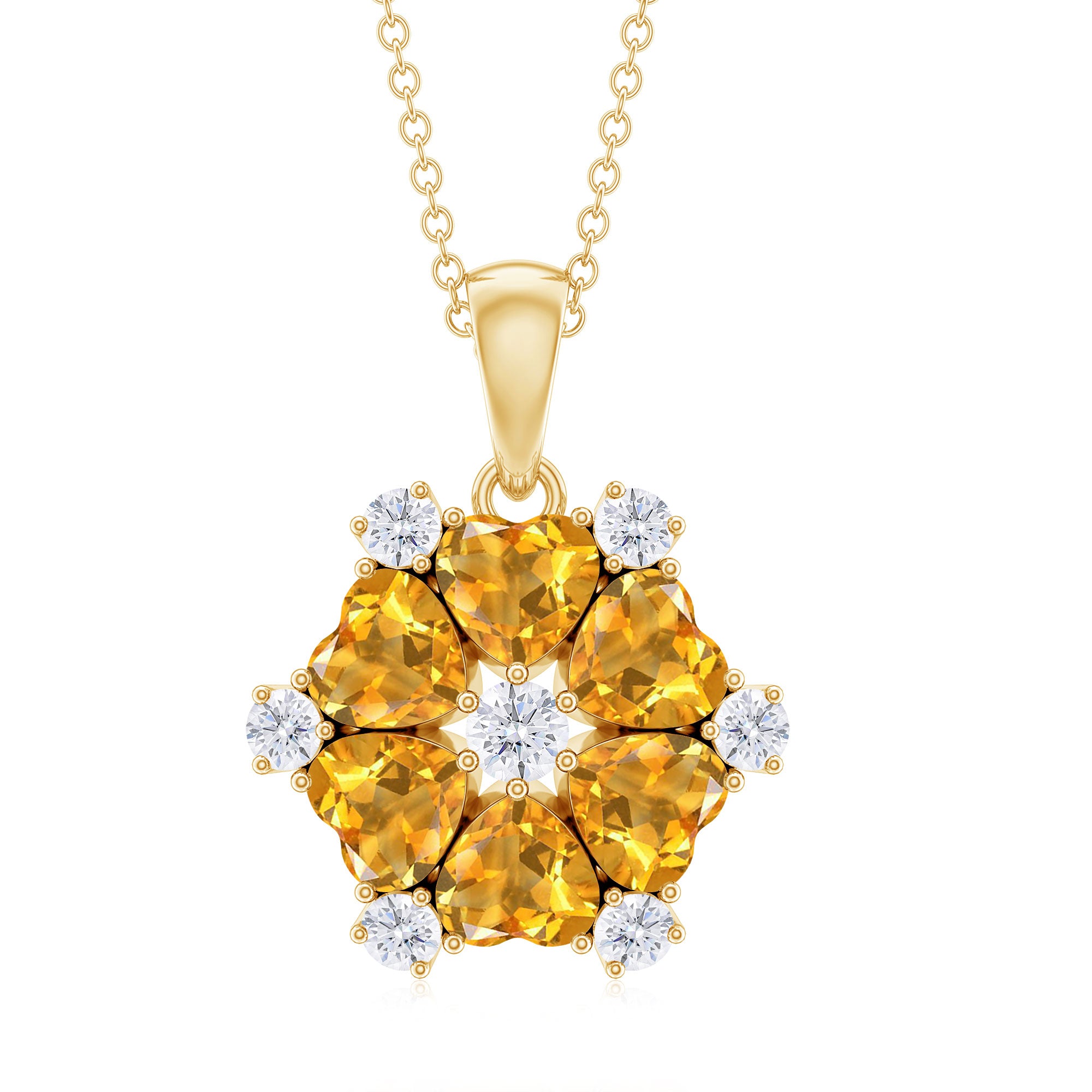 1.75 CT Heart Shape Citrine and Diamond Flower Pendant Citrine - ( AAA ) - Quality - Rosec Jewels