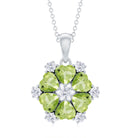 Heart Shape Peridot and Diamond Flower Pendant Peridot - ( AAA ) - Quality - Rosec Jewels