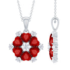 3 CT Heart Shape Created Ruby and Diamond Flower Pendant Lab Created Ruby - ( AAAA ) - Quality - Rosec Jewels