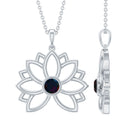 Bezel Set Black Opal Gold Flower Pendant Necklace Black Opal - ( AAA ) - Quality - Rosec Jewels