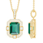 Vintage Inspired Octagon Cut Created Emerald and Moissanite Pendant Lab Created Emerald - ( AAAA ) - Quality - Rosec Jewels