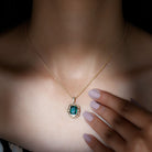 Vintage Inspired Octagon Cut Created Emerald and Moissanite Pendant Lab Created Emerald - ( AAAA ) - Quality - Rosec Jewels