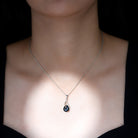 Pear Shaped Black Onyx and Diamond Leaf Pendant Necklace Black Onyx - ( AAA ) - Quality - Rosec Jewels