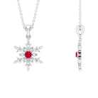 Classic Ruby and Diamond Snowflake Pendant Necklace Ruby - ( AAA ) - Quality - Rosec Jewels