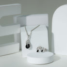 Minimal Teardrop Silver jewelry Set with 3 CT Pear Cut Black Onyx and moissanite stones - Rosec Jewels