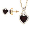 Garnet and Diamond Infinity Heart Jewelry Set Garnet - ( AAA ) - Quality - Rosec Jewels